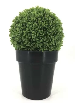 Enchanted Garden™ 14.5" Artificial Boxwood Topiary Ball With Black Pot