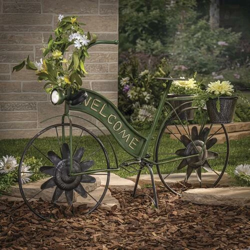 Enchanted Garden™ 37" LED Solar Metal Antique Bicycle With Planters 4 Enchanted Garden™ 37" LED Solar Metal Antique Bicycle With Planters - Image 2