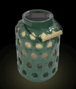 Enchanted Garden™ 9.75" Ceramic Solar Lantern -Home N Garden Joy Sales 277 5831 lit