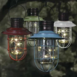 Enchanted Garden™ 14" Metal & Glass Solar LED Lantern - Assorted Colors -Home N Garden Joy Sales 2774483 13358 darkscene 1800px