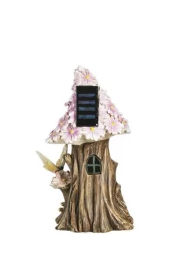Enchanted Garden™ 9.8" Polystone Lighted Fairy House Statue - Assorted Styles -Home N Garden Joy Sales 2774601 ZMN2SPA4349 PinkBack 1800px