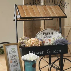 Enchanted Garden™ 45" Wood & Metal Rolling Flower Cart -Home N Garden Joy Sales 2774950 2515840 2519140 2511690 2468900 2521990 3000px