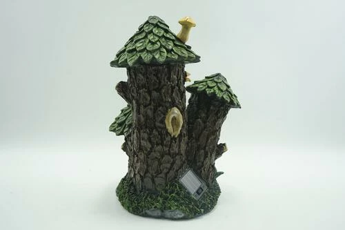 Enchanted Garden™ 12" Resin Solar Tree House Statue 4 Enchanted Garden™ 12" Resin Solar Tree House Statue - Image 2