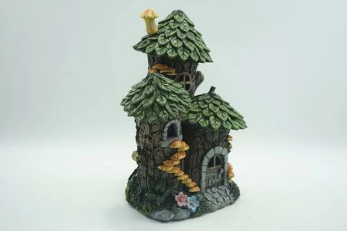 Enchanted Garden™ 12" Resin Solar Tree House Statue 6 Enchanted Garden™ 12" Resin Solar Tree House Statue - Image 4