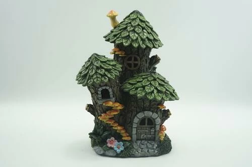 Enchanted Garden™ 12" Resin Solar Tree House Statue 3 Enchanted Garden™ 12" Resin Solar Tree House Statue