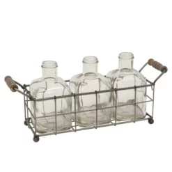 Enchanted Garden™ 15.2" Metal Basket With 3 Glass Bottles