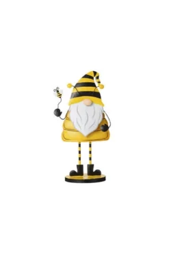 Enchanted Garden 10" Metal Striped Hat Bee Gnome