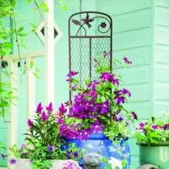 Enchanted Garden™ 12"W X 48"H Bird & Leaf Steel Planter Trellis -Home N Garden Joy Sales 82138MN SCENE